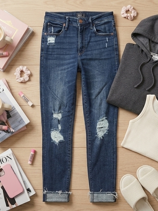 Abercrombie & Fitch Denim - Abercrombie & Fitch Dark Blue Distressed High-Rise Jeans